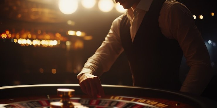 Tampilan live Speed Roulette di gameqoo dengan roda, meja taruhan, dan dealer langsung